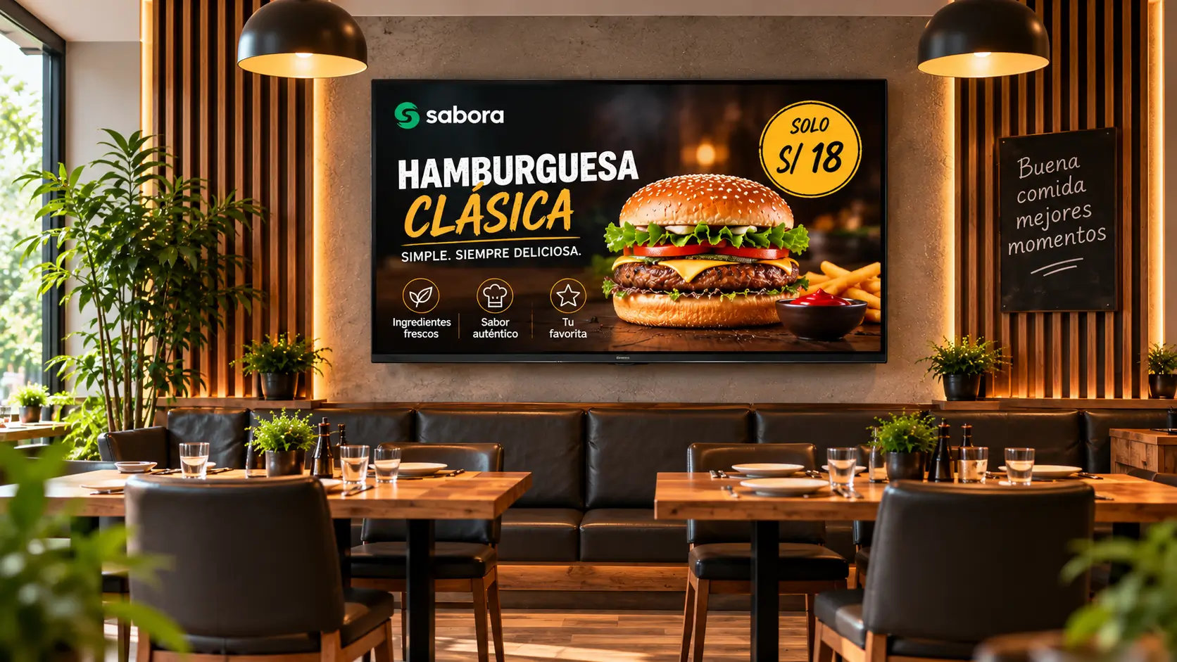 Televisor con contenido Sabora Display en un restaurante